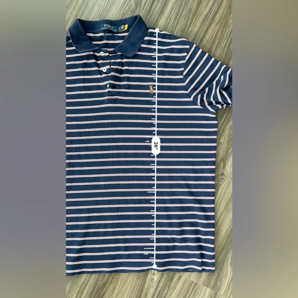 Polo Ralph Lauren Navy Blue & Red Striped Short Sleeve Polo Shirt Classic Fit‎